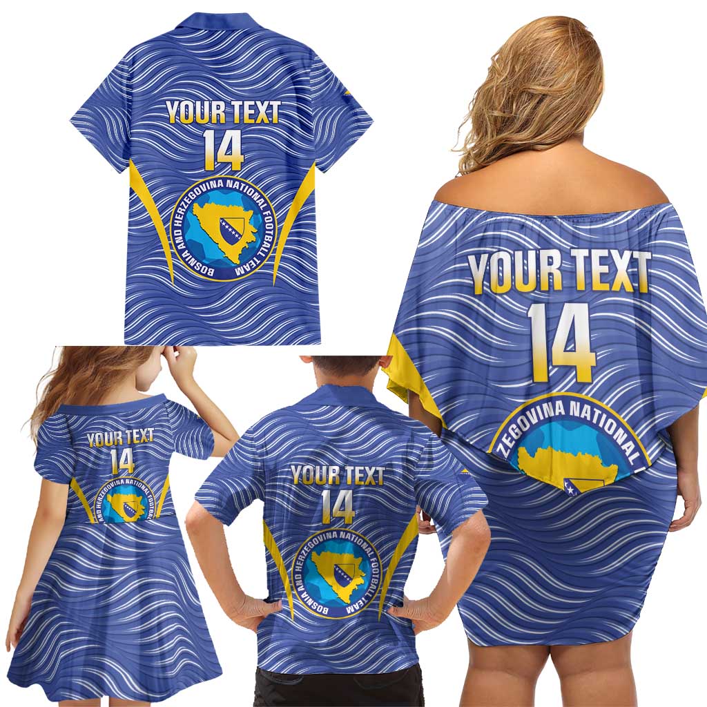 Custom Bosnia and Herzegovina Football Family Matching Off Shoulder Short Dress and Hawaiian Shirt Come On Zmajevi