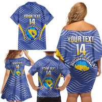 Custom Bosnia and Herzegovina Football Family Matching Off Shoulder Short Dress and Hawaiian Shirt Come On Zmajevi