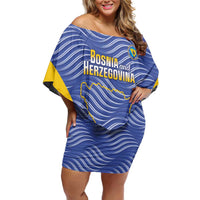 Custom Bosnia and Herzegovina Football Family Matching Off Shoulder Short Dress and Hawaiian Shirt Come On Zmajevi