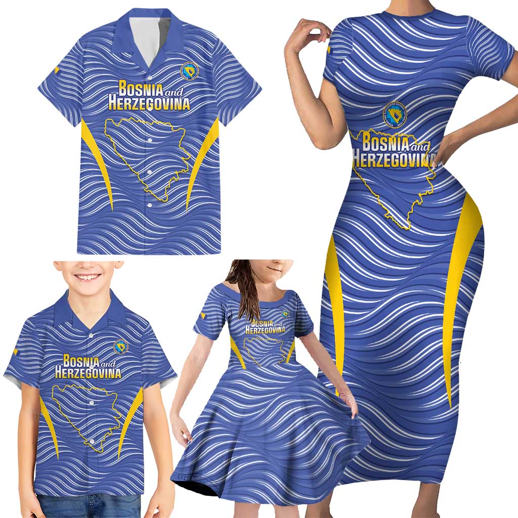 Custom Bosnia and Herzegovina Football Family Matching Short Sleeve Bodycon Dress and Hawaiian Shirt Come On Zmajevi