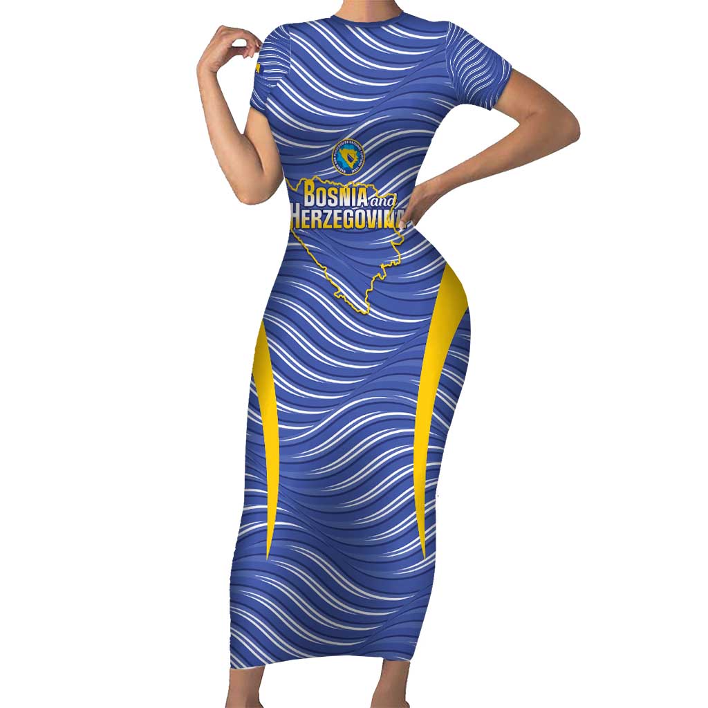 Custom Bosnia and Herzegovina Football Family Matching Short Sleeve Bodycon Dress and Hawaiian Shirt Come On Zmajevi
