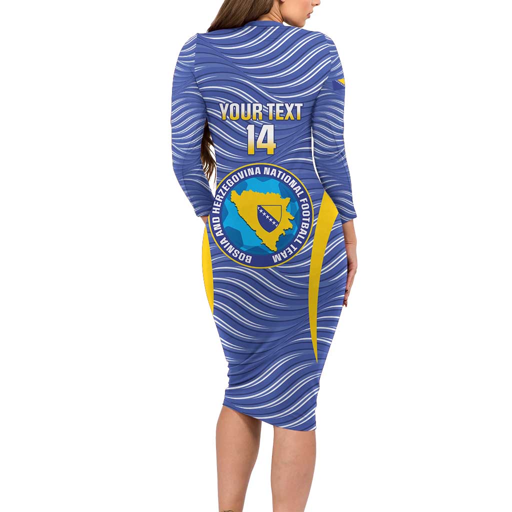 Custom Bosnia and Herzegovina Football Long Sleeve Bodycon Dress Come On Zmajevi