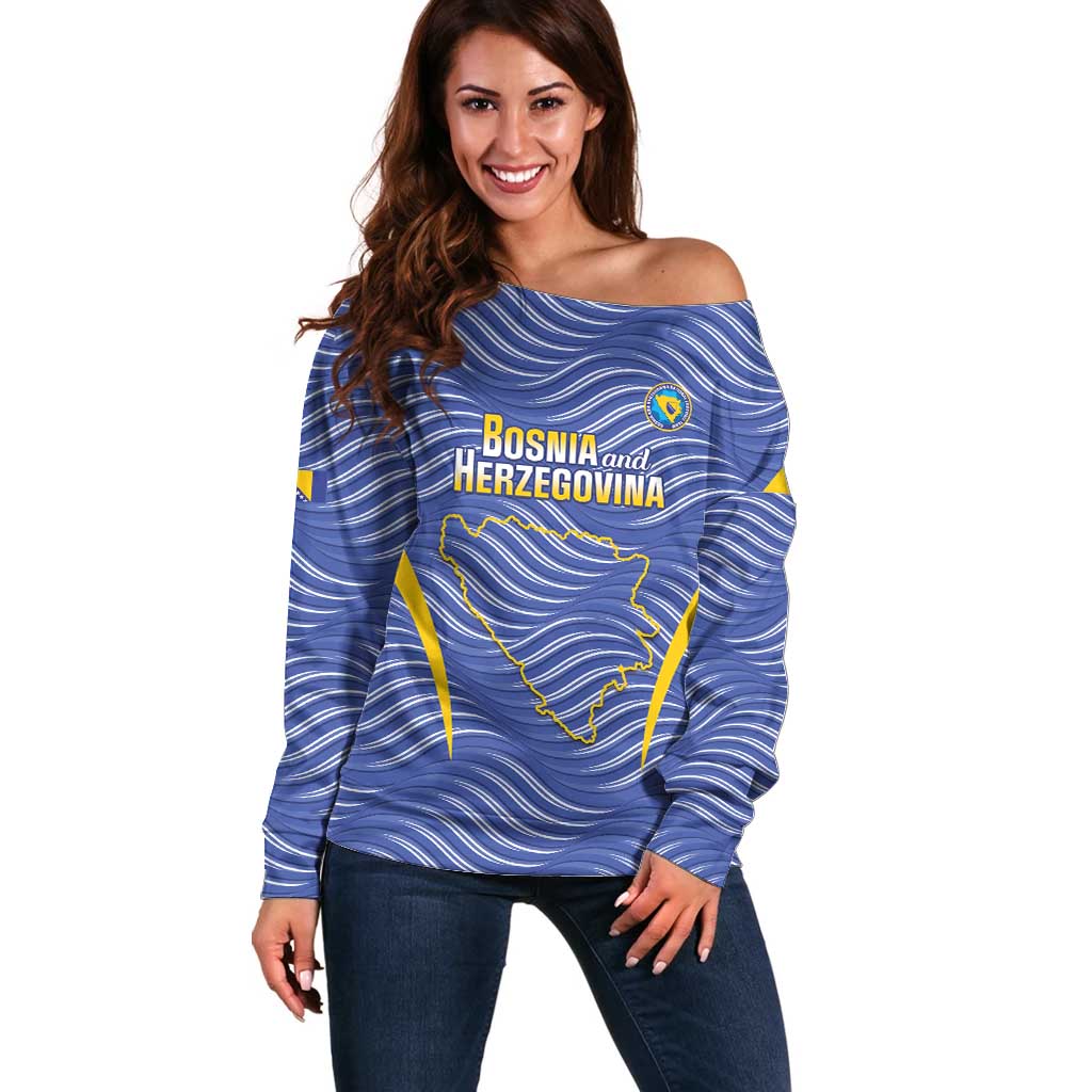 Custom Bosnia and Herzegovina Football Off Shoulder Sweater Come On Zmajevi