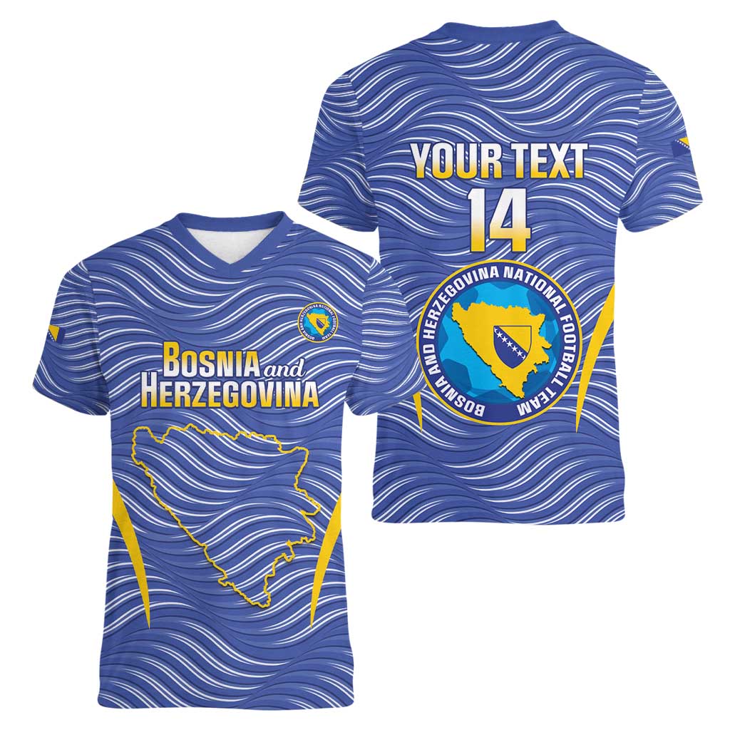 Custom Bosnia and Herzegovina Football Women V-Neck T-Shirt Come On Zmajevi