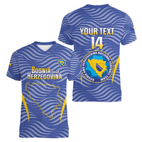 Custom Bosnia and Herzegovina Football Women V-Neck T-Shirt Come On Zmajevi
