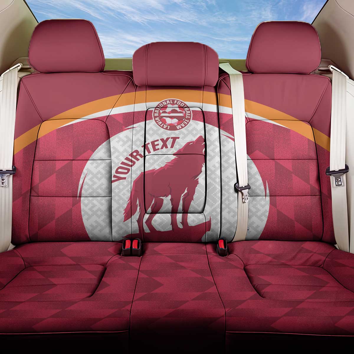 Custom Latvia Football Back Car Seat Cover Go Wolves Latvija Folk Pattern