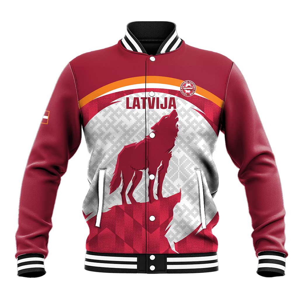 Custom Latvia Football Baseball Jacket Go Wolves Latvija Folk Pattern