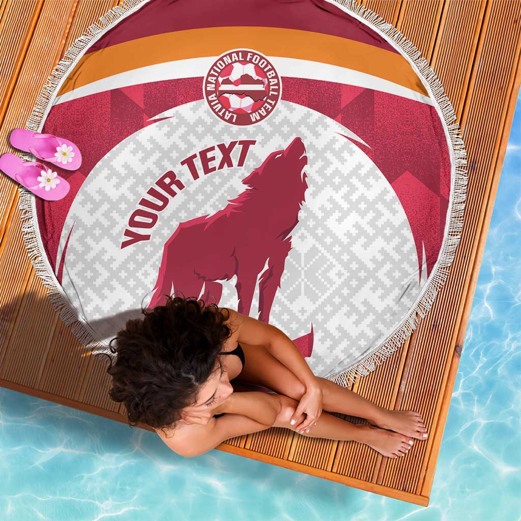 Custom Latvia Football Beach Blanket Go Wolves Latvija Folk Pattern