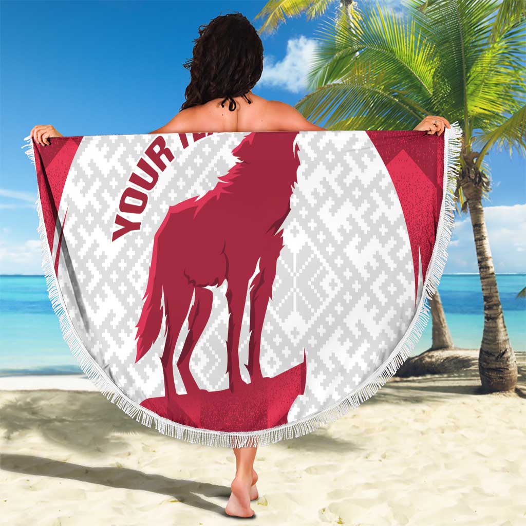 Custom Latvia Football Beach Blanket Go Wolves Latvija Folk Pattern