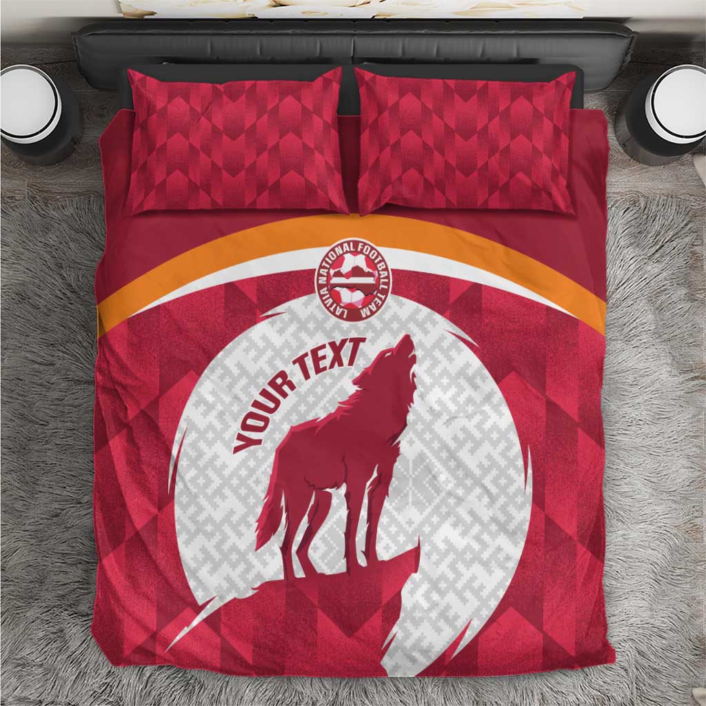 Custom Latvia Football Bedding Set Go Wolves Latvija Folk Pattern