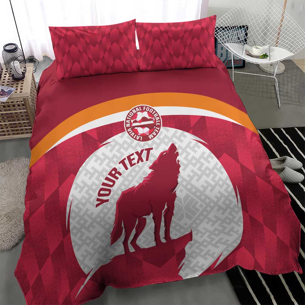 Custom Latvia Football Bedding Set Go Wolves Latvija Folk Pattern