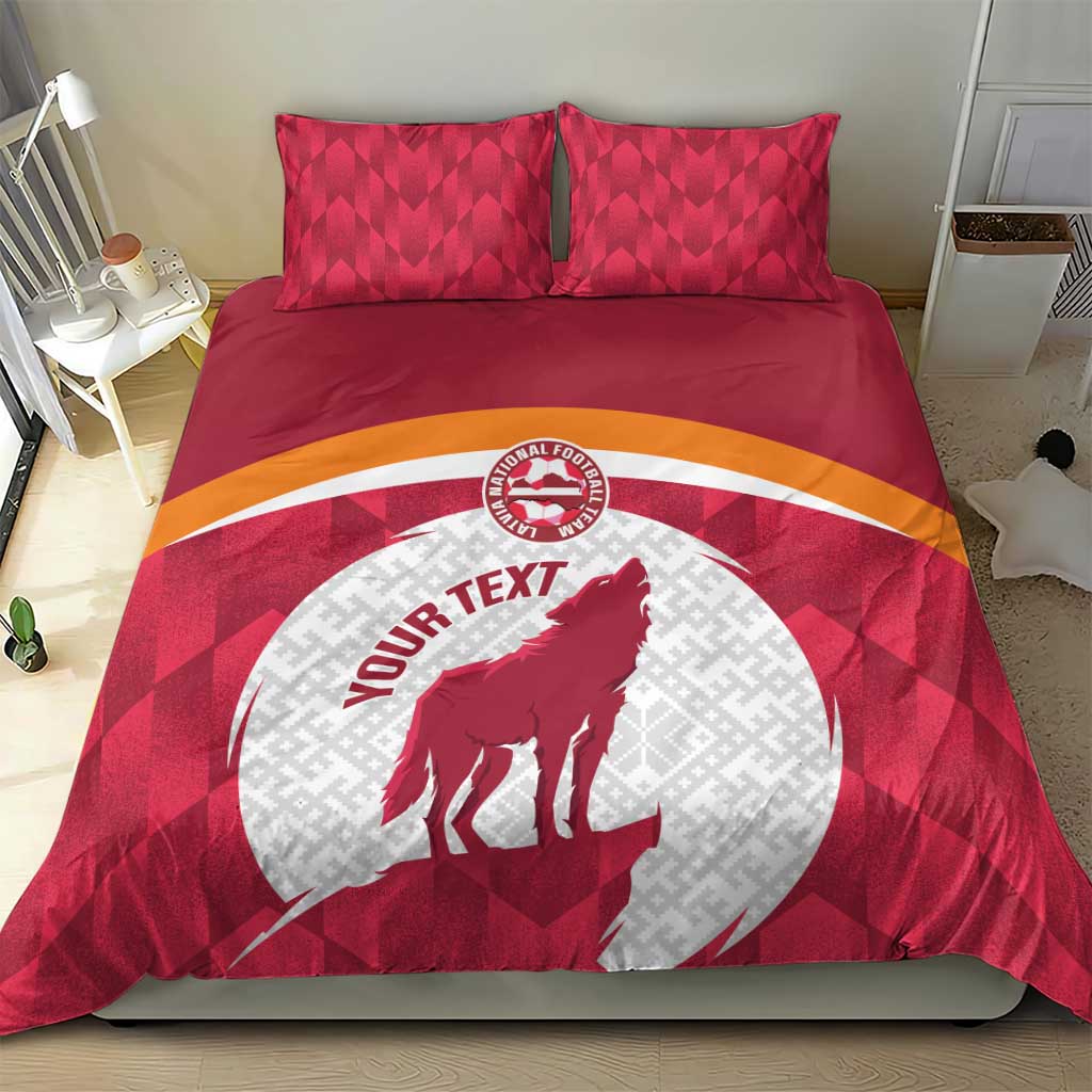 Custom Latvia Football Bedding Set Go Wolves Latvija Folk Pattern