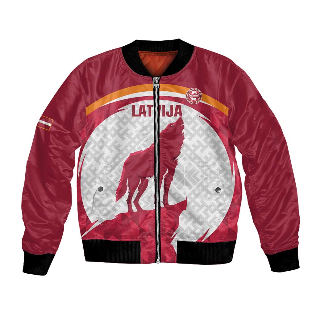 Custom Latvia Football Bomber Jacket Go Wolves Latvija Folk Pattern