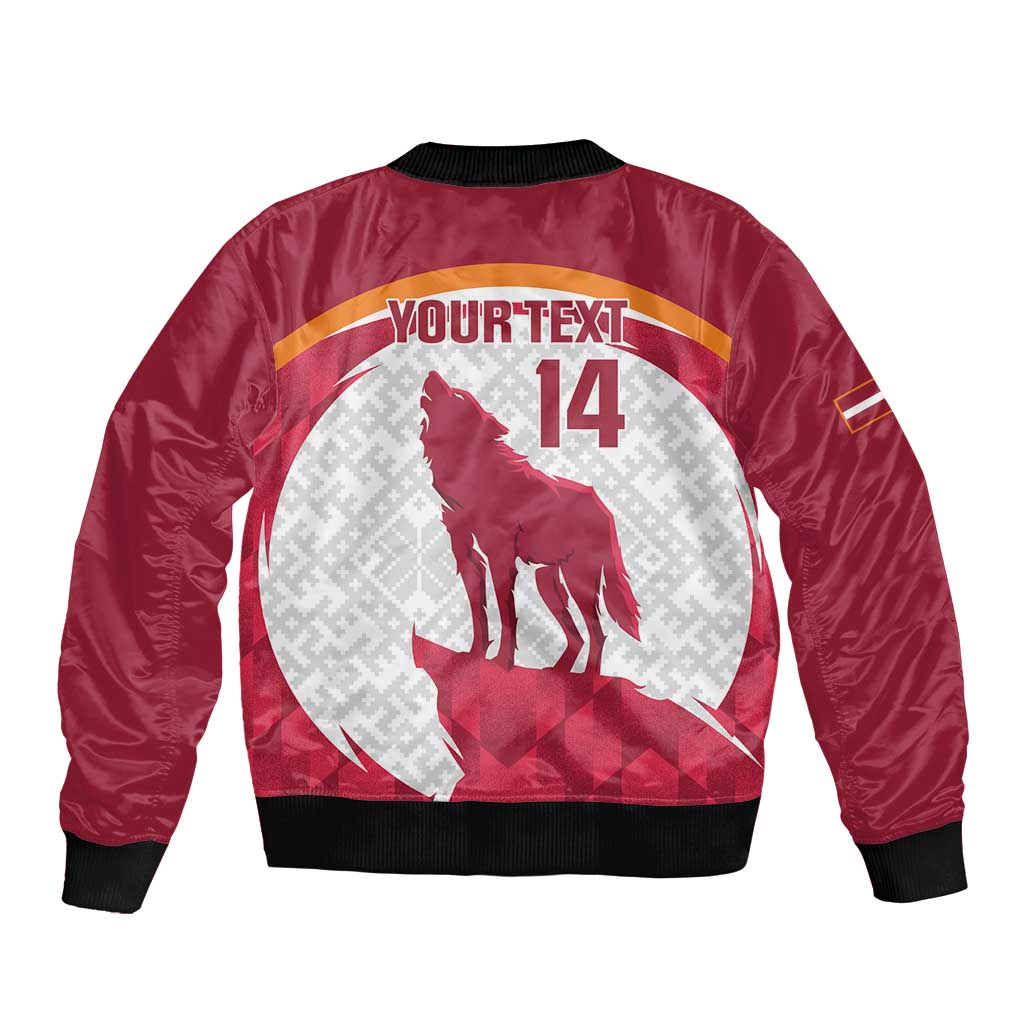Custom Latvia Football Bomber Jacket Go Wolves Latvija Folk Pattern