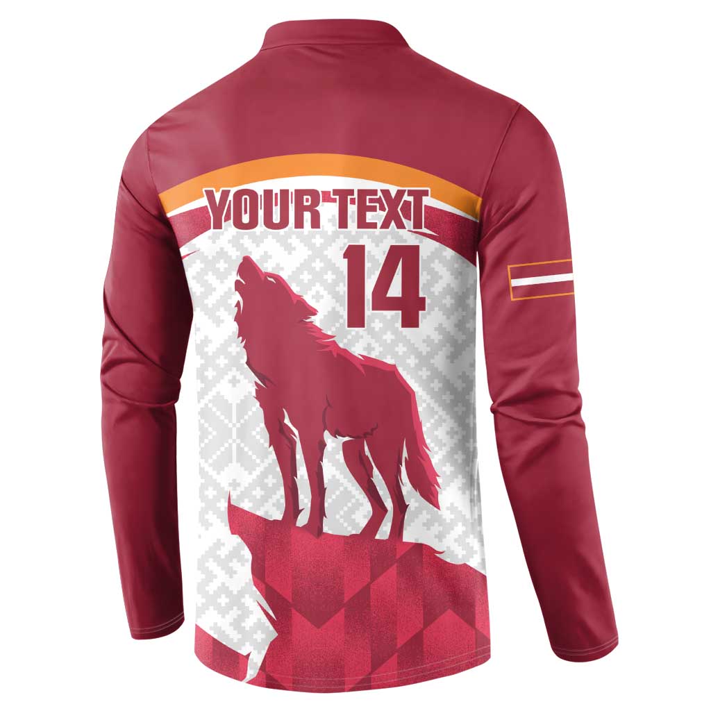 Custom Latvia Football Button Sweatshirt Go Wolves Latvija Folk Pattern