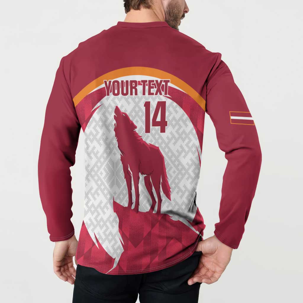 Custom Latvia Football Button Sweatshirt Go Wolves Latvija Folk Pattern