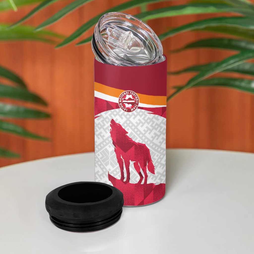 Custom Latvia Football 4 in 1 Can Cooler Tumbler Go Wolves Latvija Folk Pattern