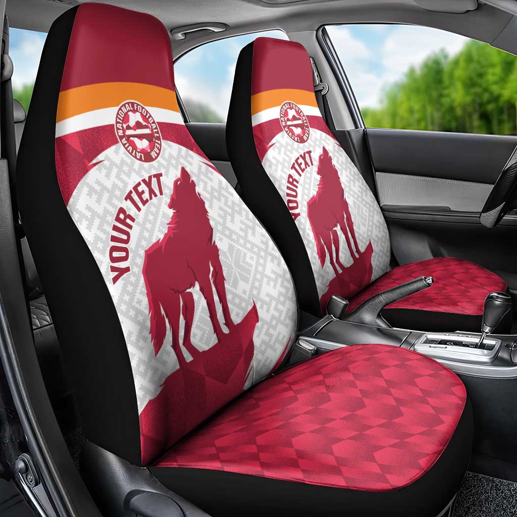 Custom Latvia Football Car Seat Cover Go Wolves Latvija Folk Pattern