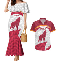 Custom Latvia Football Couples Matching Mermaid Dress and Hawaiian Shirt Go Wolves Latvija Folk Pattern