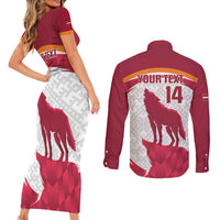 Custom Latvia Football Couples Matching Short Sleeve Bodycon Dress and Long Sleeve Button Shirt Go Wolves Latvija Folk Pattern