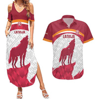 Custom Latvia Football Couples Matching Summer Maxi Dress and Hawaiian Shirt Go Wolves Latvija Folk Pattern