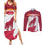Custom Latvia Football Couples Matching Summer Maxi Dress and Long Sleeve Button Shirt Go Wolves Latvija Folk Pattern