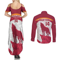Custom Latvia Football Couples Matching Summer Maxi Dress and Long Sleeve Button Shirt Go Wolves Latvija Folk Pattern