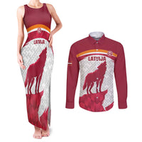 Custom Latvia Football Couples Matching Tank Maxi Dress and Long Sleeve Button Shirt Go Wolves Latvija Folk Pattern