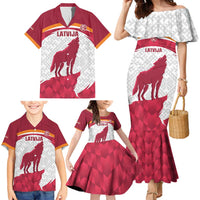 Custom Latvia Football Family Matching Mermaid Dress and Hawaiian Shirt Go Wolves Latvija Folk Pattern