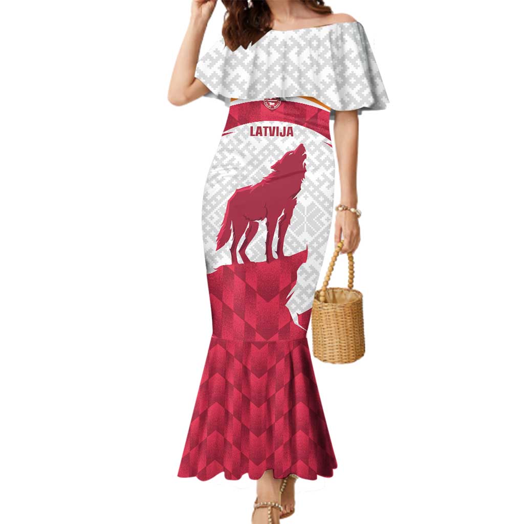 Custom Latvia Football Family Matching Mermaid Dress and Hawaiian Shirt Go Wolves Latvija Folk Pattern