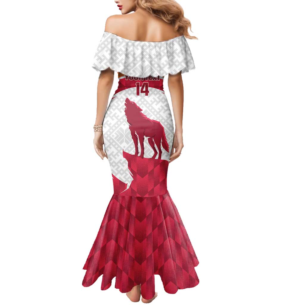 Custom Latvia Football Family Matching Mermaid Dress and Hawaiian Shirt Go Wolves Latvija Folk Pattern
