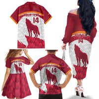 Custom Latvia Football Family Matching Off The Shoulder Long Sleeve Dress and Hawaiian Shirt Go Wolves Latvija Folk Pattern