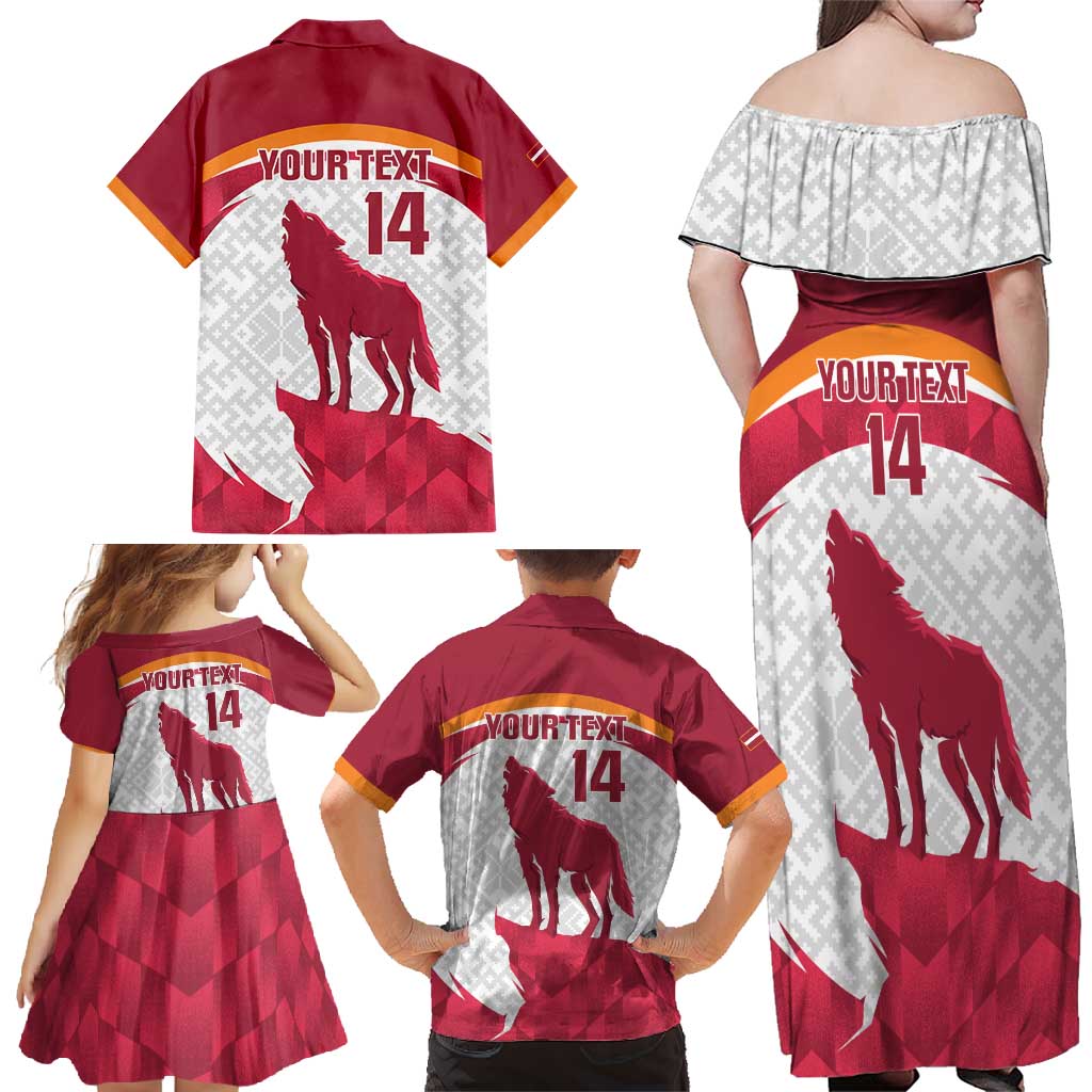 Custom Latvia Football Family Matching Off Shoulder Maxi Dress and Hawaiian Shirt Go Wolves Latvija Folk Pattern