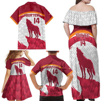 Custom Latvia Football Family Matching Off Shoulder Maxi Dress and Hawaiian Shirt Go Wolves Latvija Folk Pattern