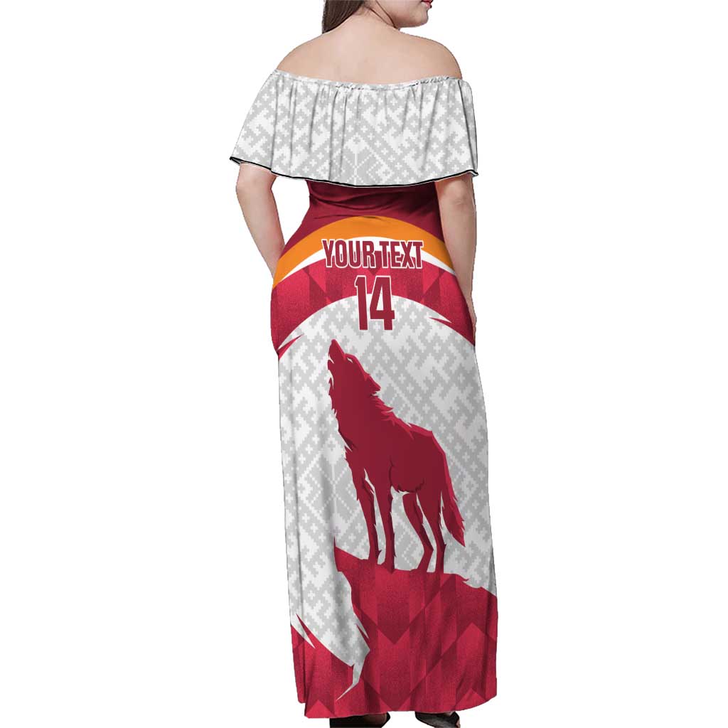 Custom Latvia Football Family Matching Off Shoulder Maxi Dress and Hawaiian Shirt Go Wolves Latvija Folk Pattern