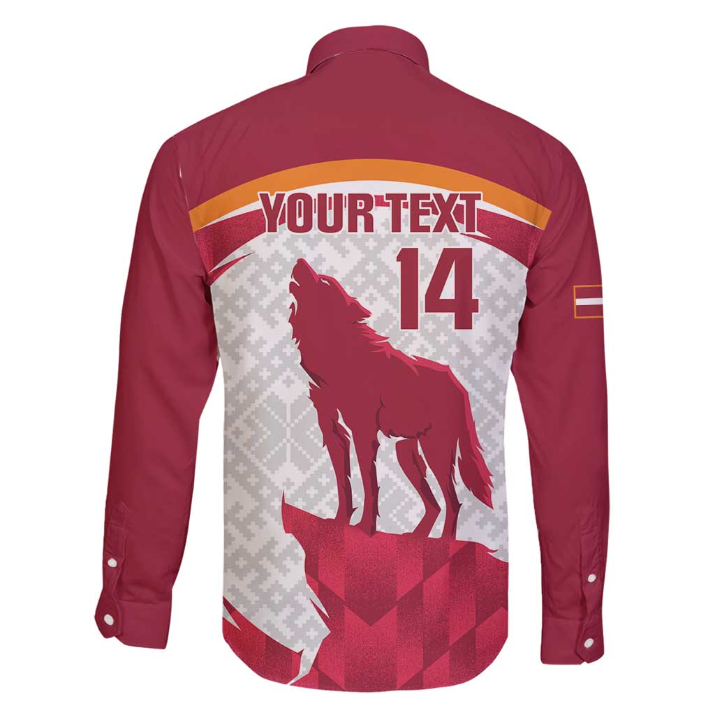 Custom Latvia Football Family Matching Off Shoulder Short Dress and Hawaiian Shirt Go Wolves Latvija Folk Pattern