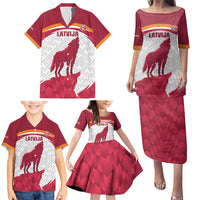 Custom Latvia Football Family Matching Puletasi and Hawaiian Shirt Go Wolves Latvija Folk Pattern