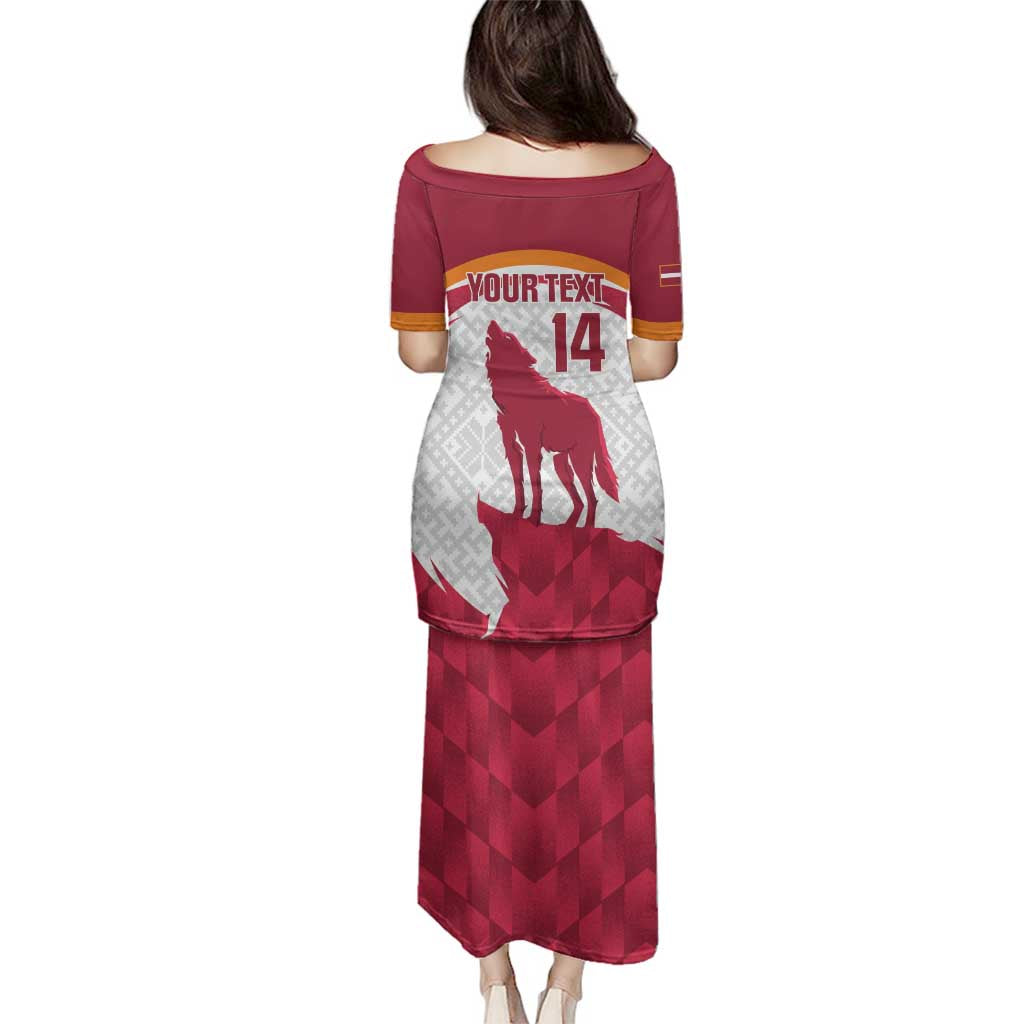 Custom Latvia Football Family Matching Puletasi and Hawaiian Shirt Go Wolves Latvija Folk Pattern