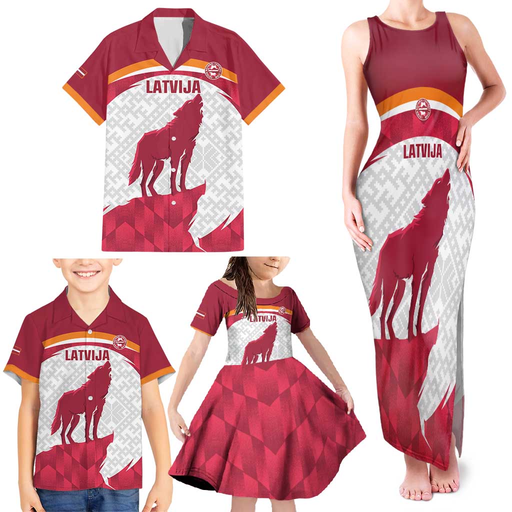 Custom Latvia Football Family Matching Tank Maxi Dress and Hawaiian Shirt Go Wolves Latvija Folk Pattern