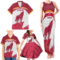 Custom Latvia Football Family Matching Tank Maxi Dress and Hawaiian Shirt Go Wolves Latvija Folk Pattern