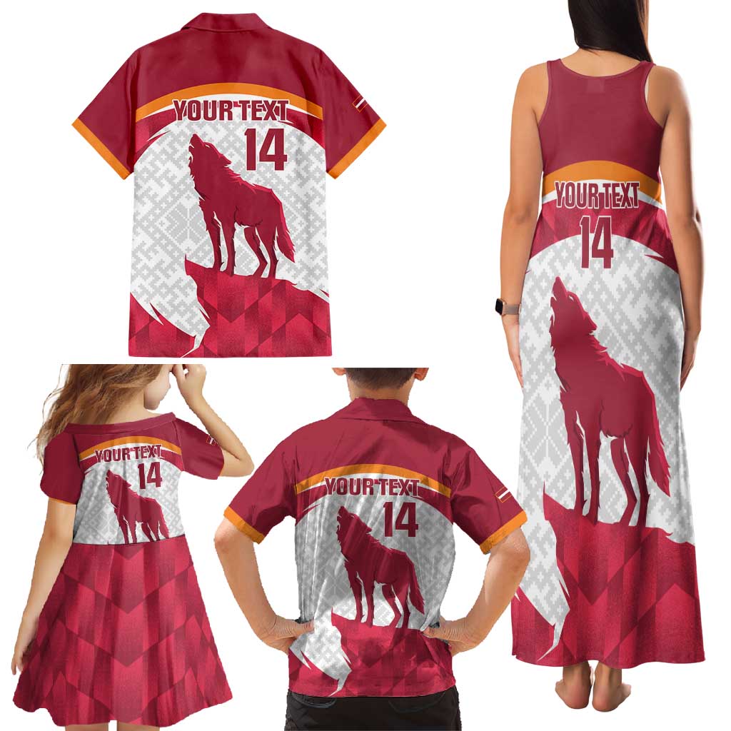 Custom Latvia Football Family Matching Tank Maxi Dress and Hawaiian Shirt Go Wolves Latvija Folk Pattern