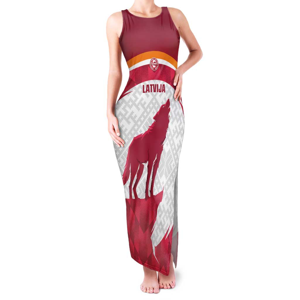 Custom Latvia Football Family Matching Tank Maxi Dress and Hawaiian Shirt Go Wolves Latvija Folk Pattern