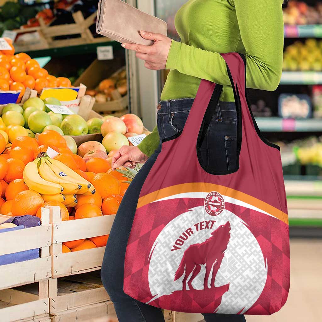 Custom Latvia Football Grocery Bag Go Wolves Latvija Folk Pattern