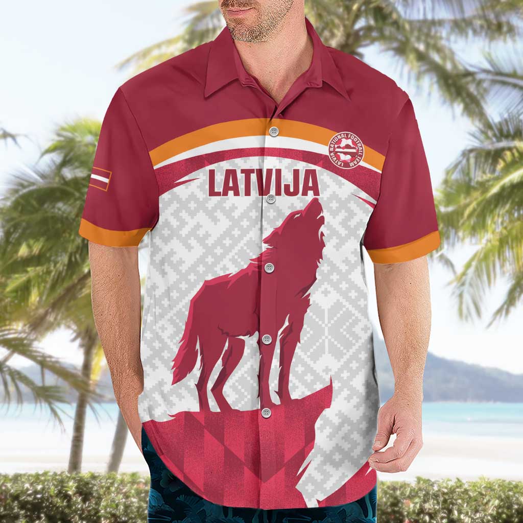 Custom Latvia Football Hawaiian Shirt Go Wolves Latvija Folk Pattern