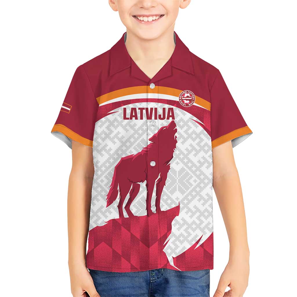 Custom Latvia Football Kid Hawaiian Shirt Go Wolves Latvija Folk Pattern
