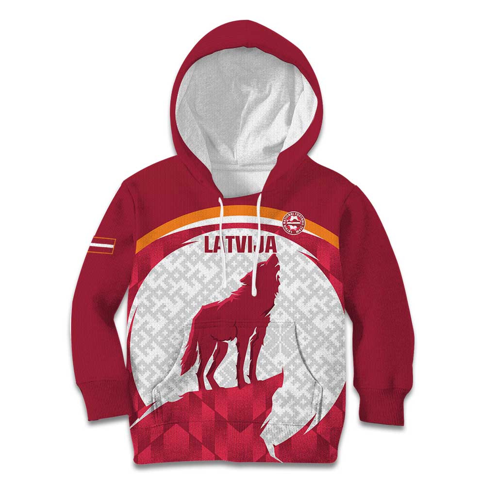 Custom Latvia Football Kid Hoodie Go Wolves Latvija Folk Pattern