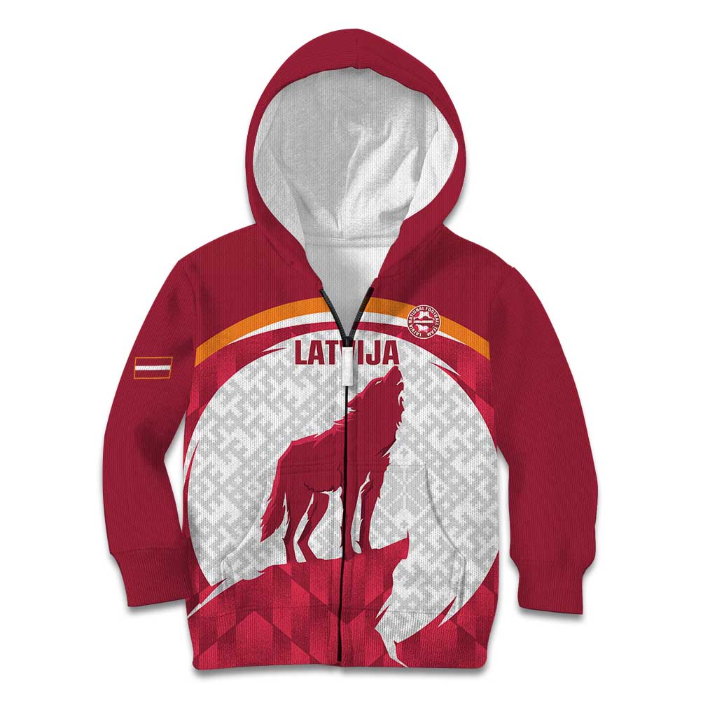 Custom Latvia Football Kid Hoodie Go Wolves Latvija Folk Pattern