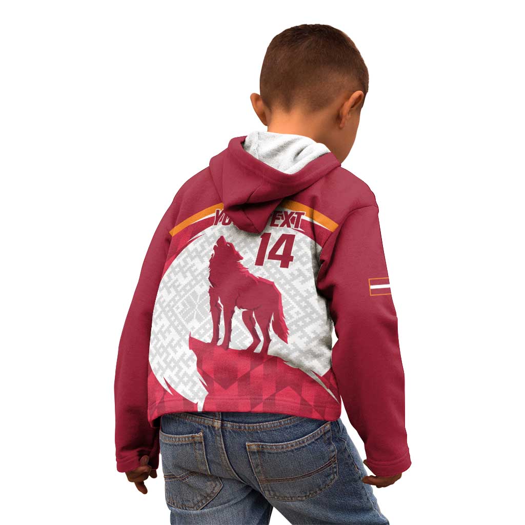 Custom Latvia Football Kid Hoodie Go Wolves Latvija Folk Pattern
