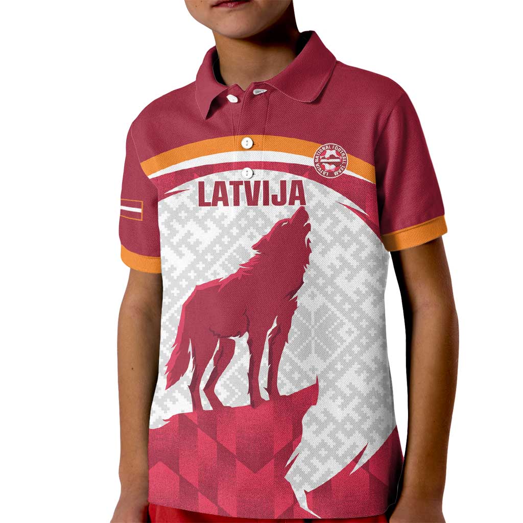 Custom Latvia Football Kid Polo Shirt Go Wolves Latvija Folk Pattern