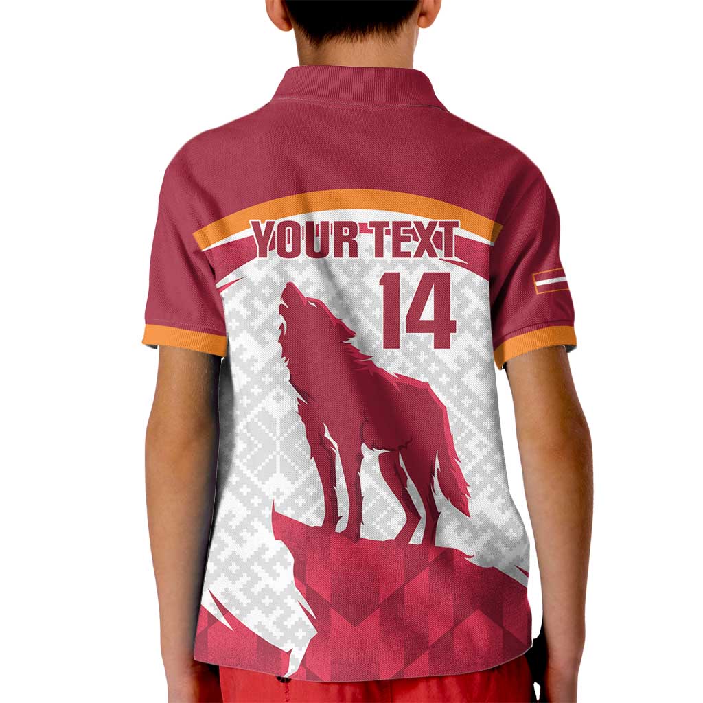 Custom Latvia Football Kid Polo Shirt Go Wolves Latvija Folk Pattern